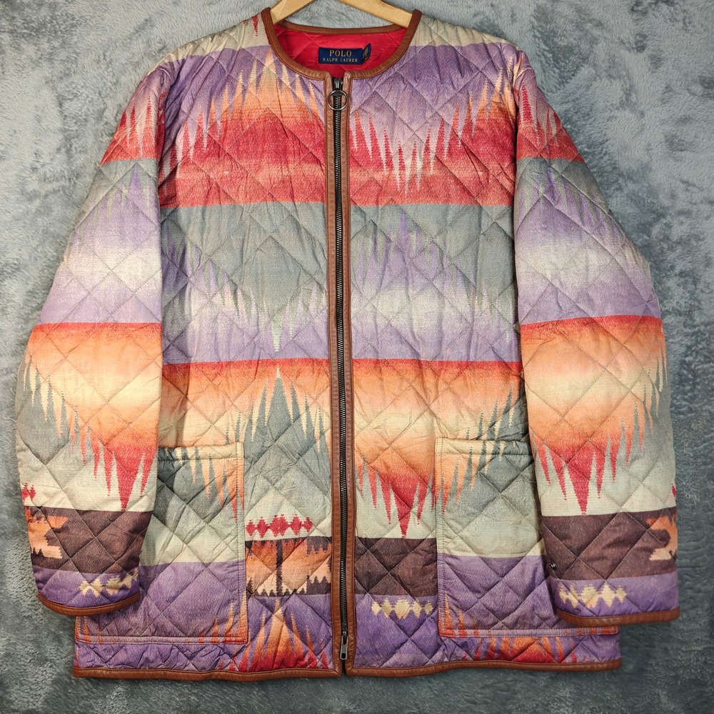 $698 Polo Ralph Lauren Quilted Aztec Jacket Lg Southwestern Sunset Missing Belt